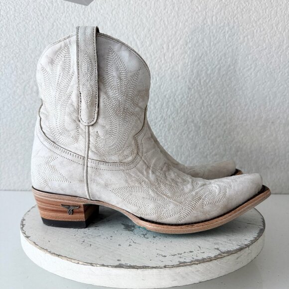 Lane LEXINGTON Women Cowboy Bootie 9 White Leather Western Cowgirl Short Boots - Picture 2 of 12